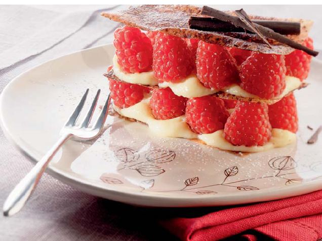 millefeuille chocolat blanc framboises