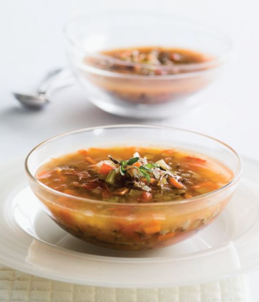 soupe aux tomates et au riz sauvage