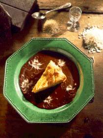 tarte au riz sur fondu de chocolat